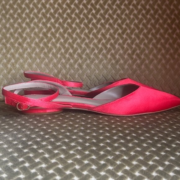 By Anthropologie Ankle-Wrap Adjustable Strap Pointy Toe Cherry Red Kitten Flats - Picture 5 of 16